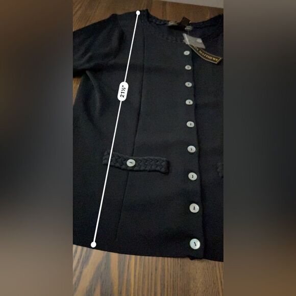 Linda Matthews Button down Black Cardigan sweater Women’s Large classic NWT - Picture 9 of 12